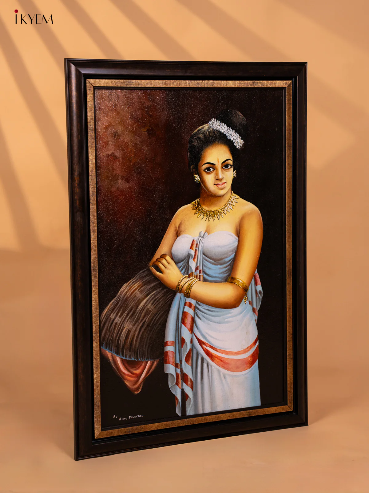 A Full Painted Artwork Lady with a Poo Koodai - (29.3×19.6) Inch  - 3F4028 - Image 3