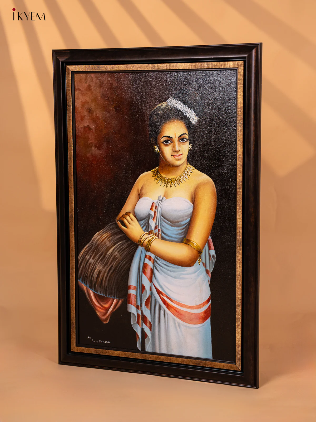 A Full Painted Artwork Lady with a Poo Koodai - (29.3×19.6) Inch  - 3F4028 - Image 4
