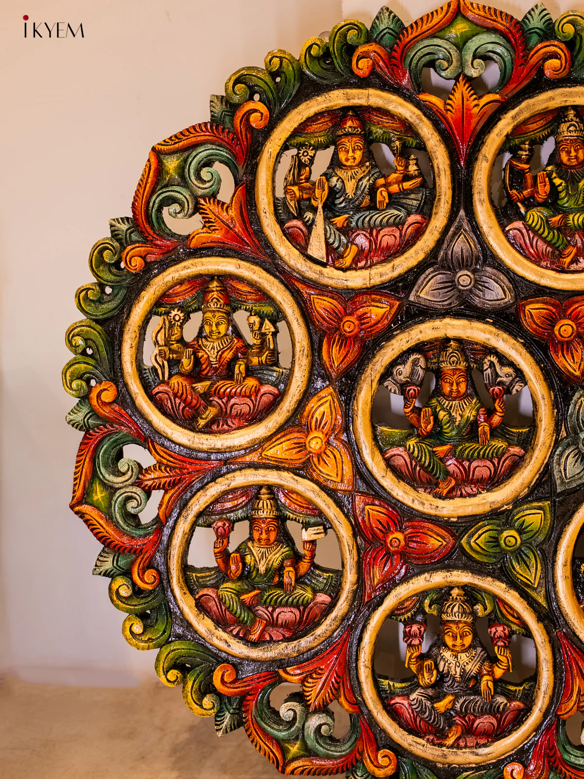 Hand-Painted Wooden Ashtalakshmi Circular Panel - 30 Inch - KF19113 - Image 3