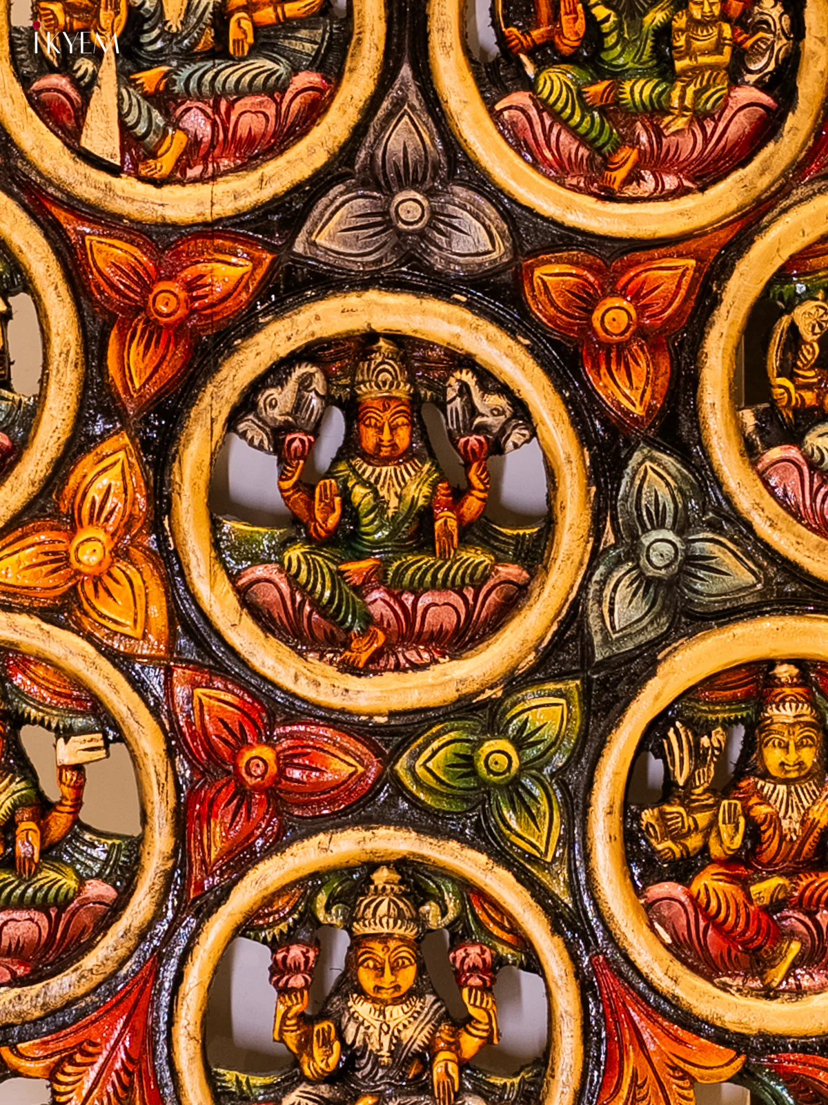 Hand-Painted Wooden Ashtalakshmi Circular Panel - 30 Inch - KF19113 - Image 5