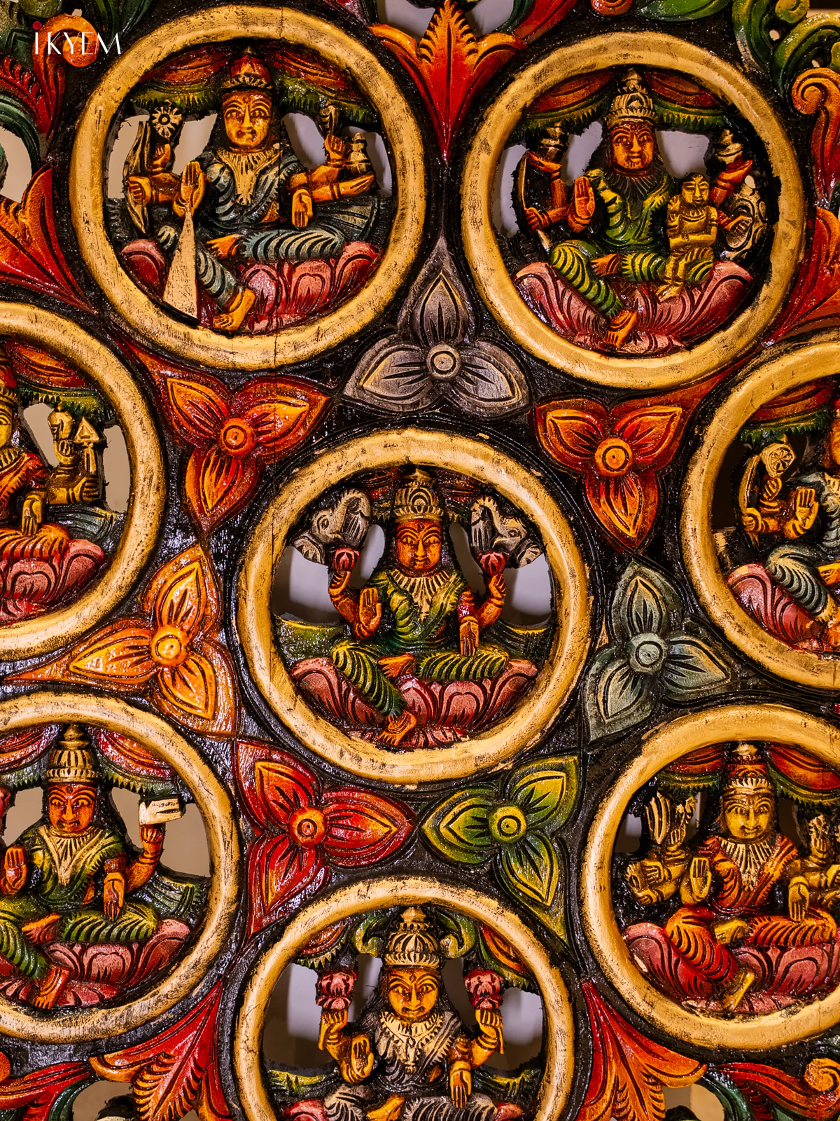 Hand-Painted Wooden Ashtalakshmi Circular Panel - 30 Inch - KF19113 - Image 6