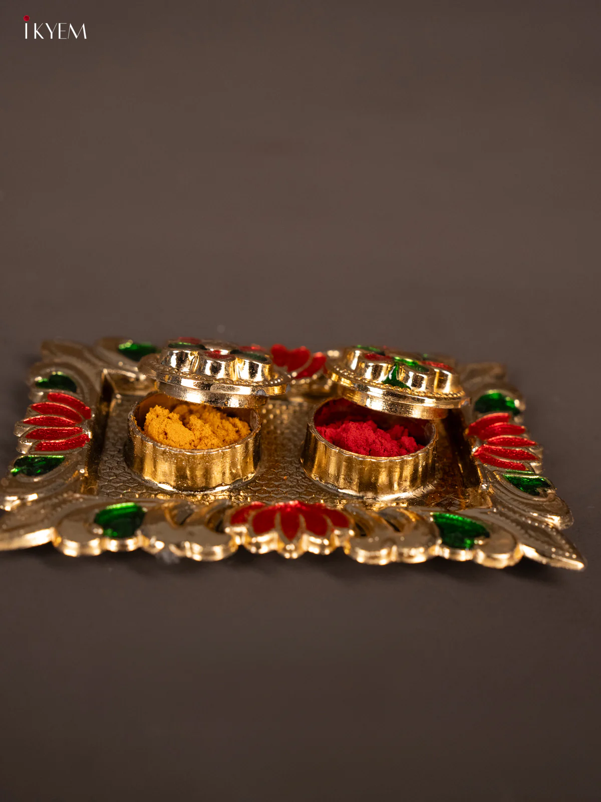 Rectangle Shaped Haldi Kumkum Holder With Meenakari Design - KG25201 - Image 3