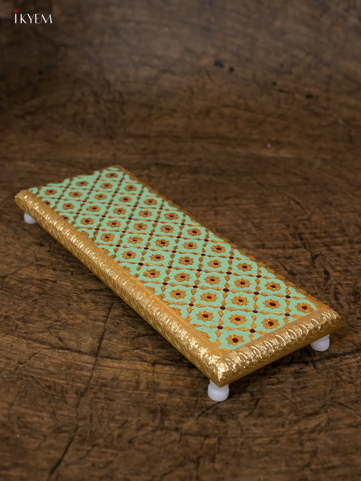 Pista Green Wooden Bajot With Meenakari Design - KB17175 - Image 3