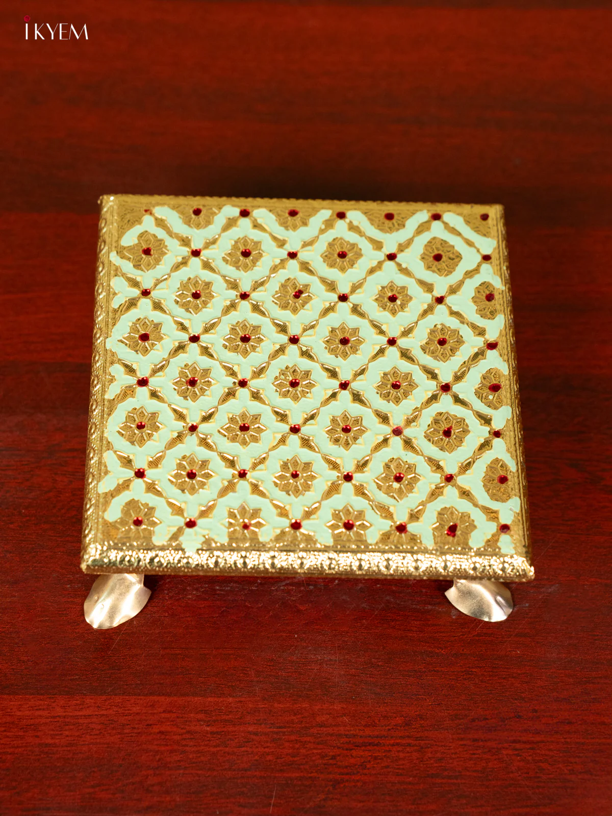 Green Wooden Bajot With Meenakari Design - KC11120 - Image 4