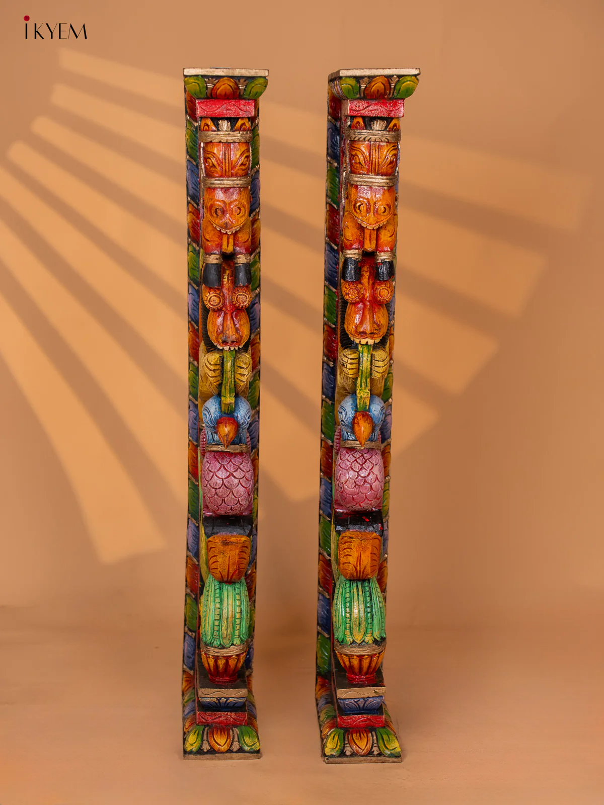 Painted Horse & Yazhi with Peacock Wooden Hand Carved Wall Bracket - KD18129 - Image 5