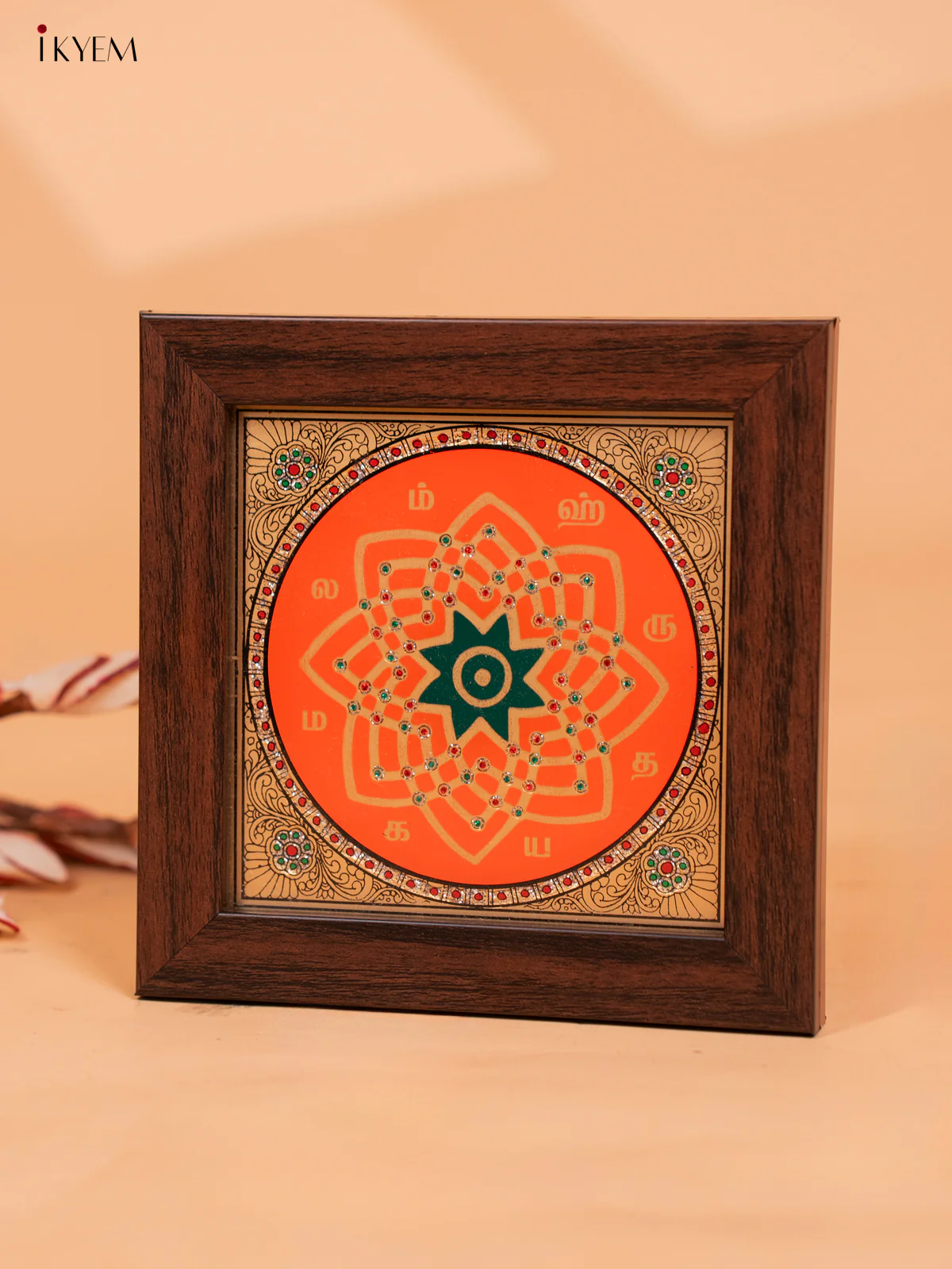 Orange & Green Hrudaya Kamalam Reverse Glass Painted Frame - KC06121 - Image 3
