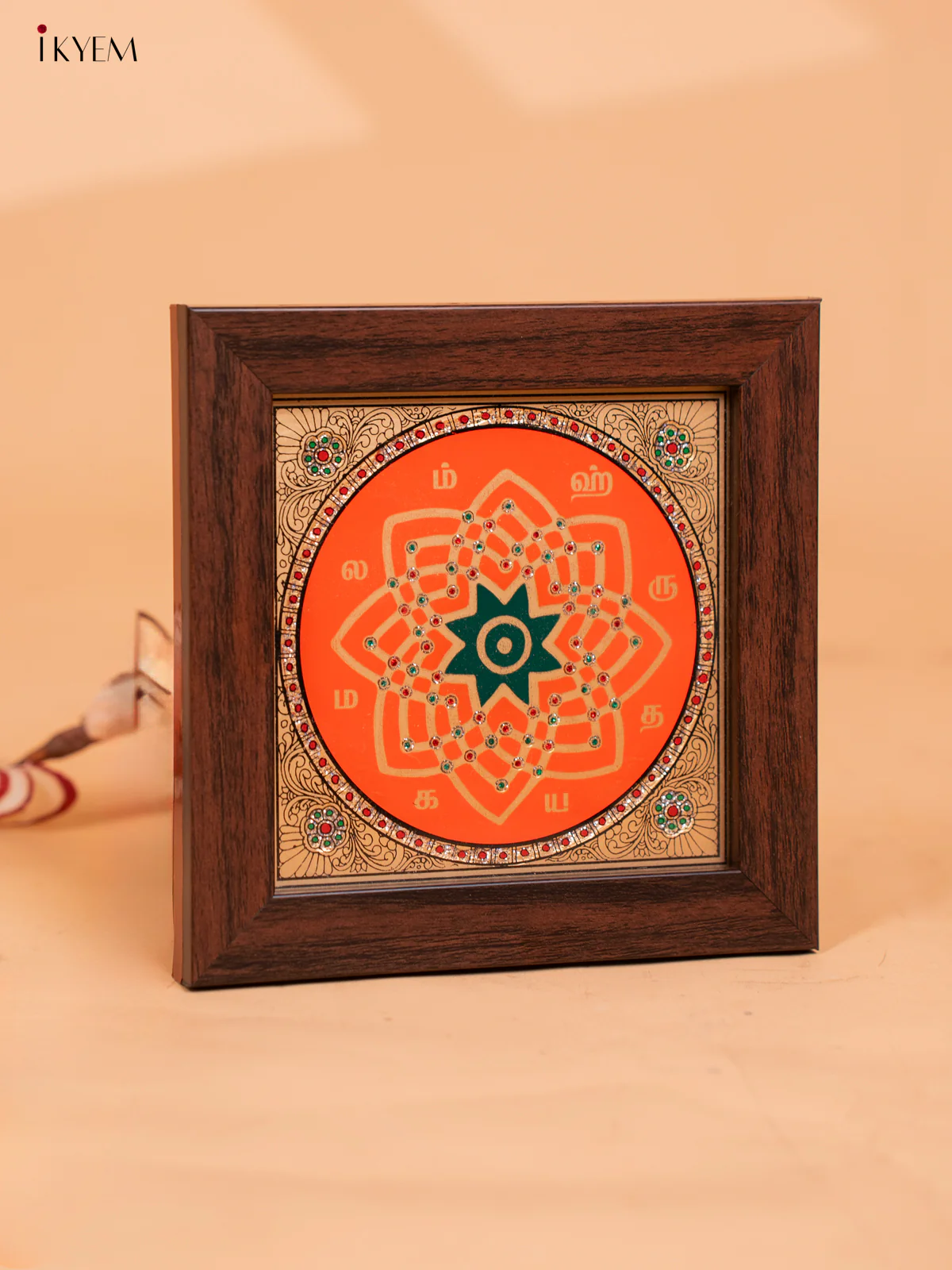 Orange & Green Hrudaya Kamalam Reverse Glass Painted Frame - KC06121 - Image 4