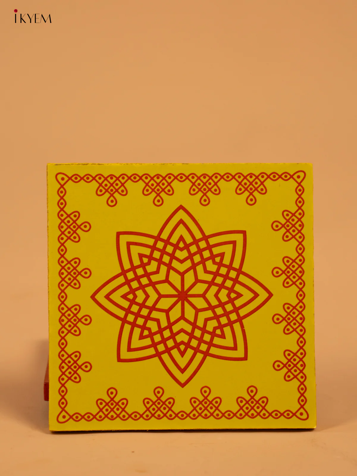 Square Shaped Wooden Manai With Hrudaya Kamalam Print - KA30116 - Image 10