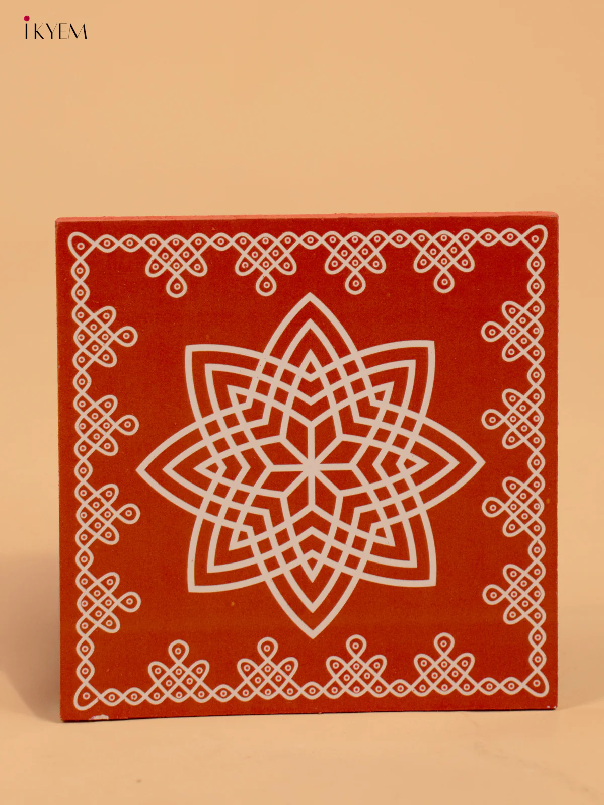 Square Shaped Wooden Manai With Hrudaya Kamalam Print - KA30116 - Image 3