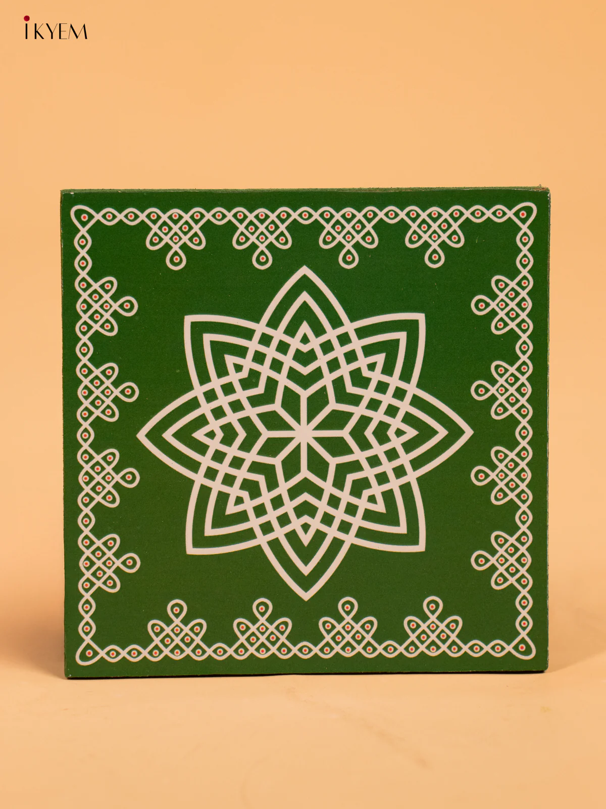 Square Shaped Wooden Manai With Hrudaya Kamalam Print - KA30116 - Image 5
