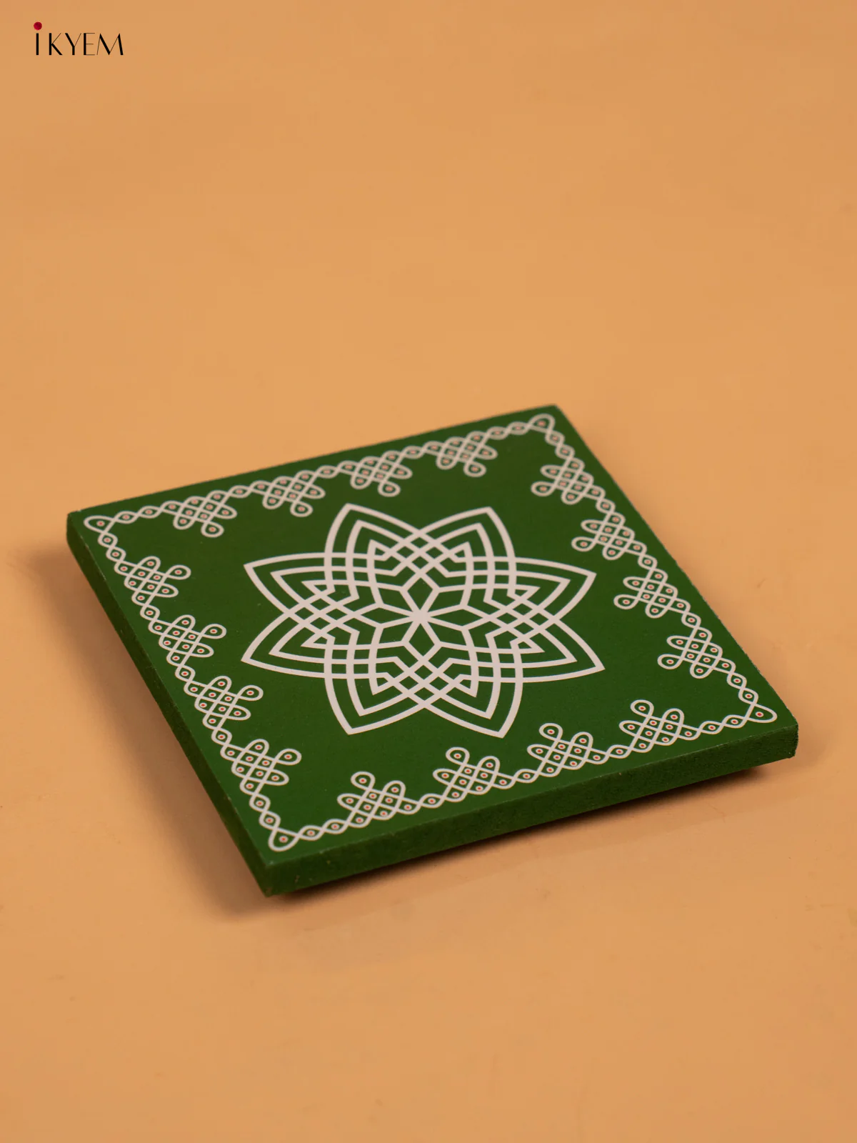 Square Shaped Wooden Manai With Hrudaya Kamalam Print - KA30116 - Image 6