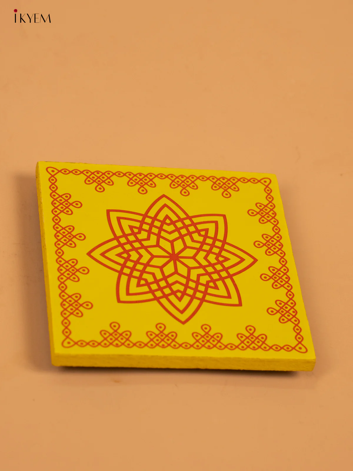 Square Shaped Wooden Manai With Hrudaya Kamalam Print - KA30116 - Image 7