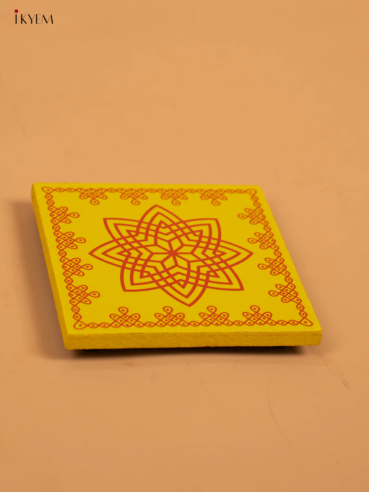 Square Shaped Wooden Manai With Hrudaya Kamalam Print - KA30116 - Image 8