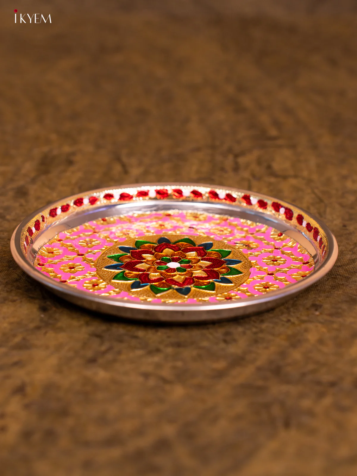 Meenakari Plate Round (7×7) Inch- Pink -KA08116 - Image 3