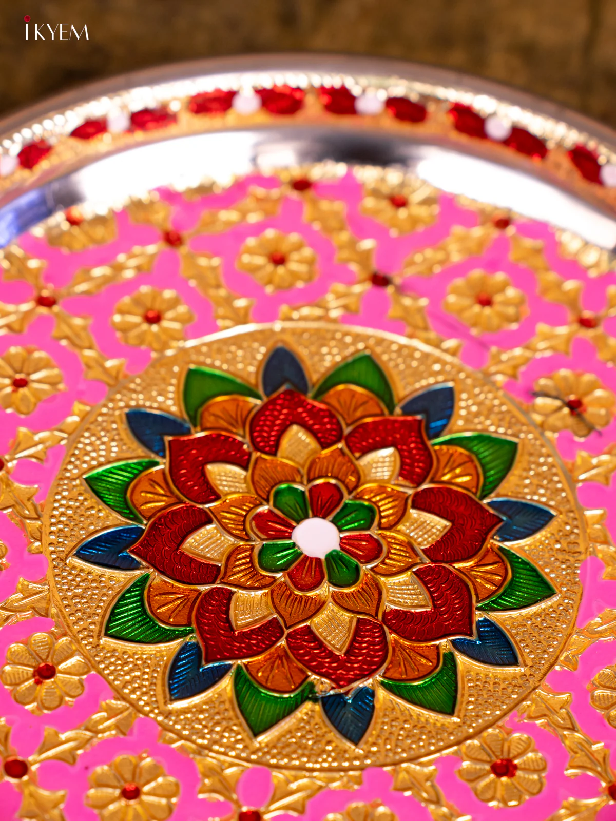 Meenakari Plate Round (7×7) Inch- Pink -KA08116 - Image 4