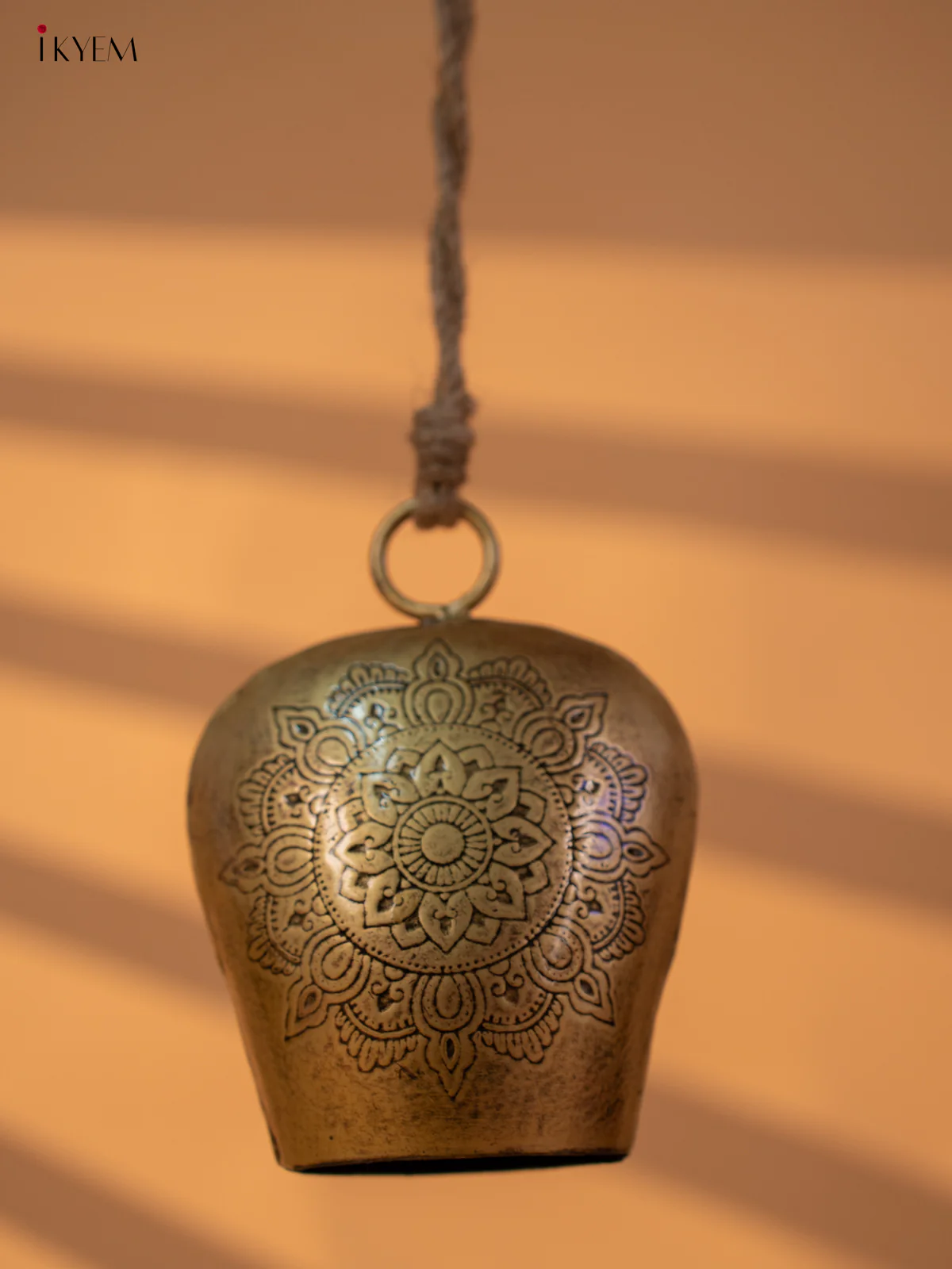 Metal cow Bell with Fine flower Etching & handle Rope- SMALL - KA21120 - Image 3