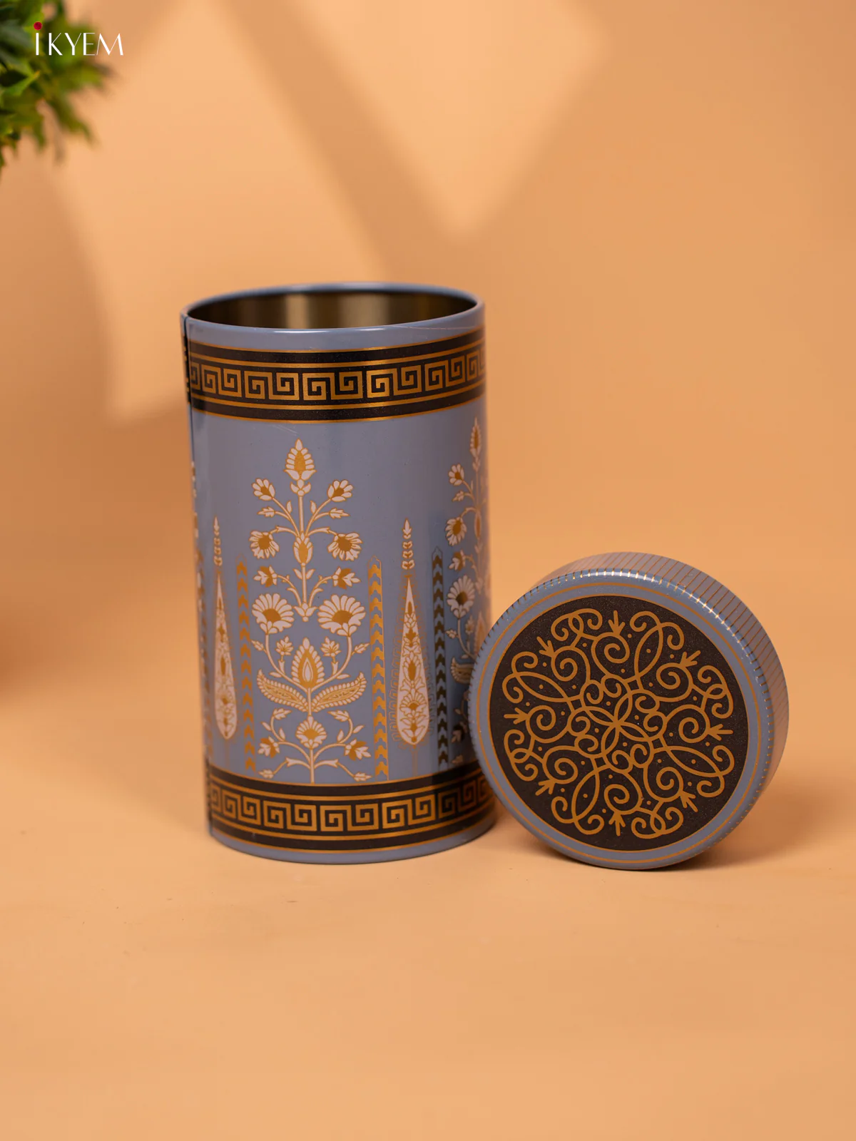 Digital Printed Dry Fruit Tin Jar Cylinder Big - Blue 6 Inch - KB27117 - Image 3