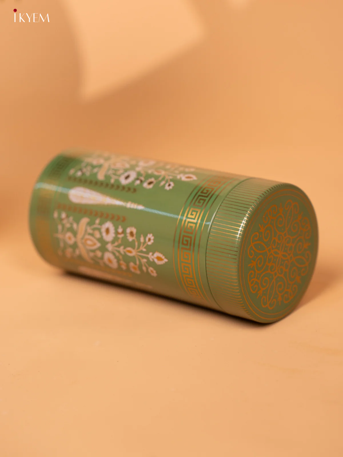 Digital Printed Dry Fruit Tin Jar Cylinder Big - Green 6 Inch- KB27123 - Image 4