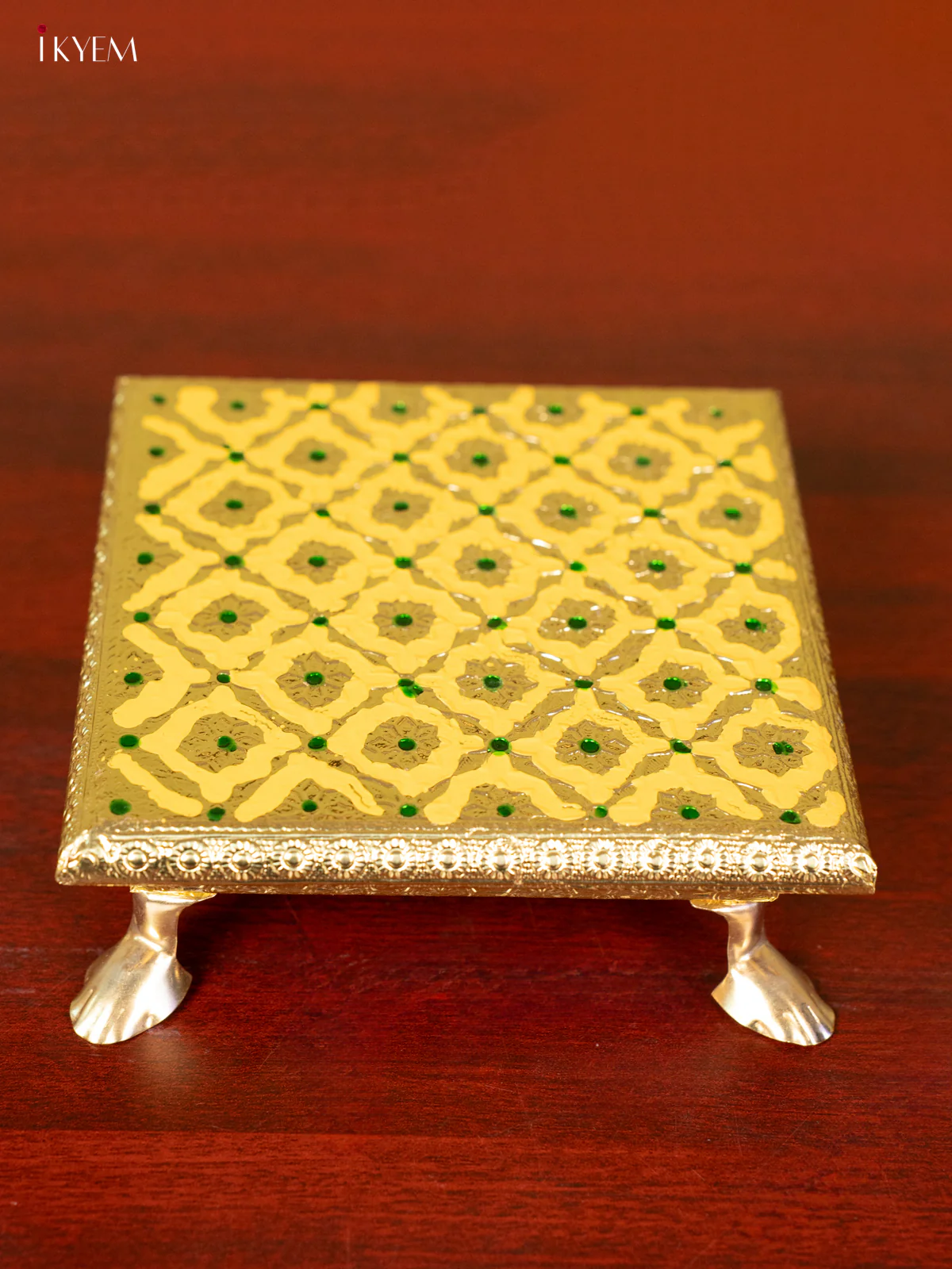 Vibrant Yellow Wooden Bajot With Meenakari Design - KC11119 - Image 3