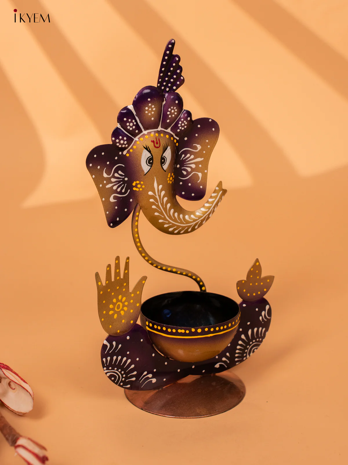 Hand-Painted Iron Ganesha T-Light Holder - Violet - 11 Inches - KC20149 - Image 4