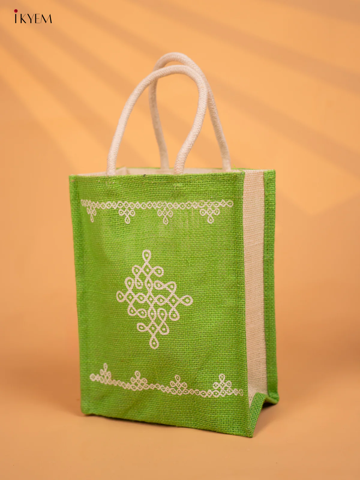 Elegant Kolam Printed Light Green Jute Bags  - KD04122 - Image 3