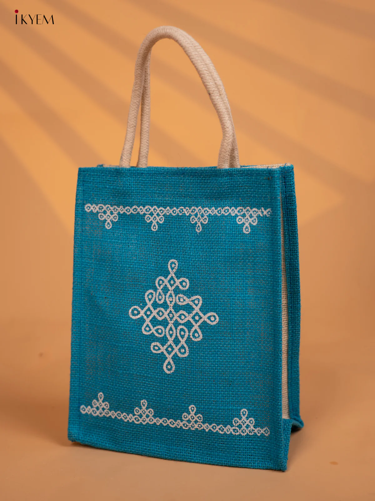 Pretty Kolam Printed Blue Jute Bags - KD04124 - Image 3