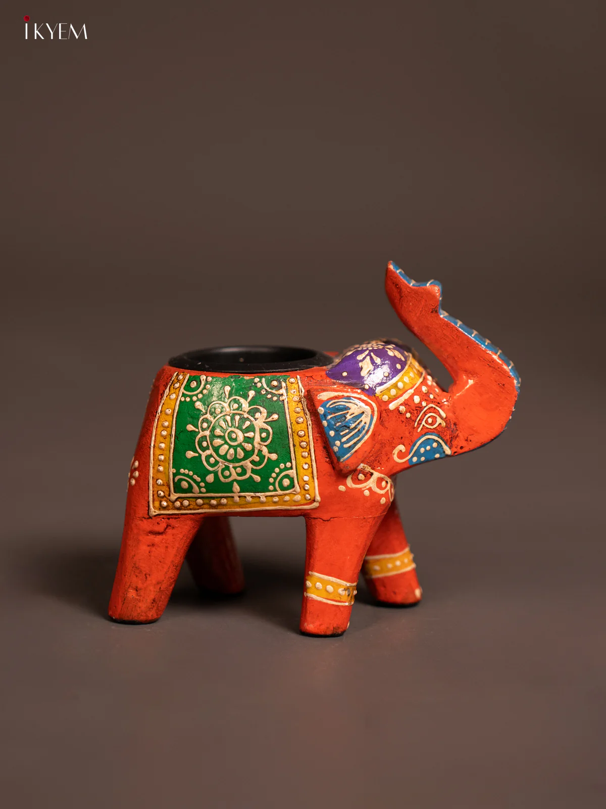 Hand-painted Wooden T- Light Elephant - Orange - 5 Inch - KE24111 - Image 3