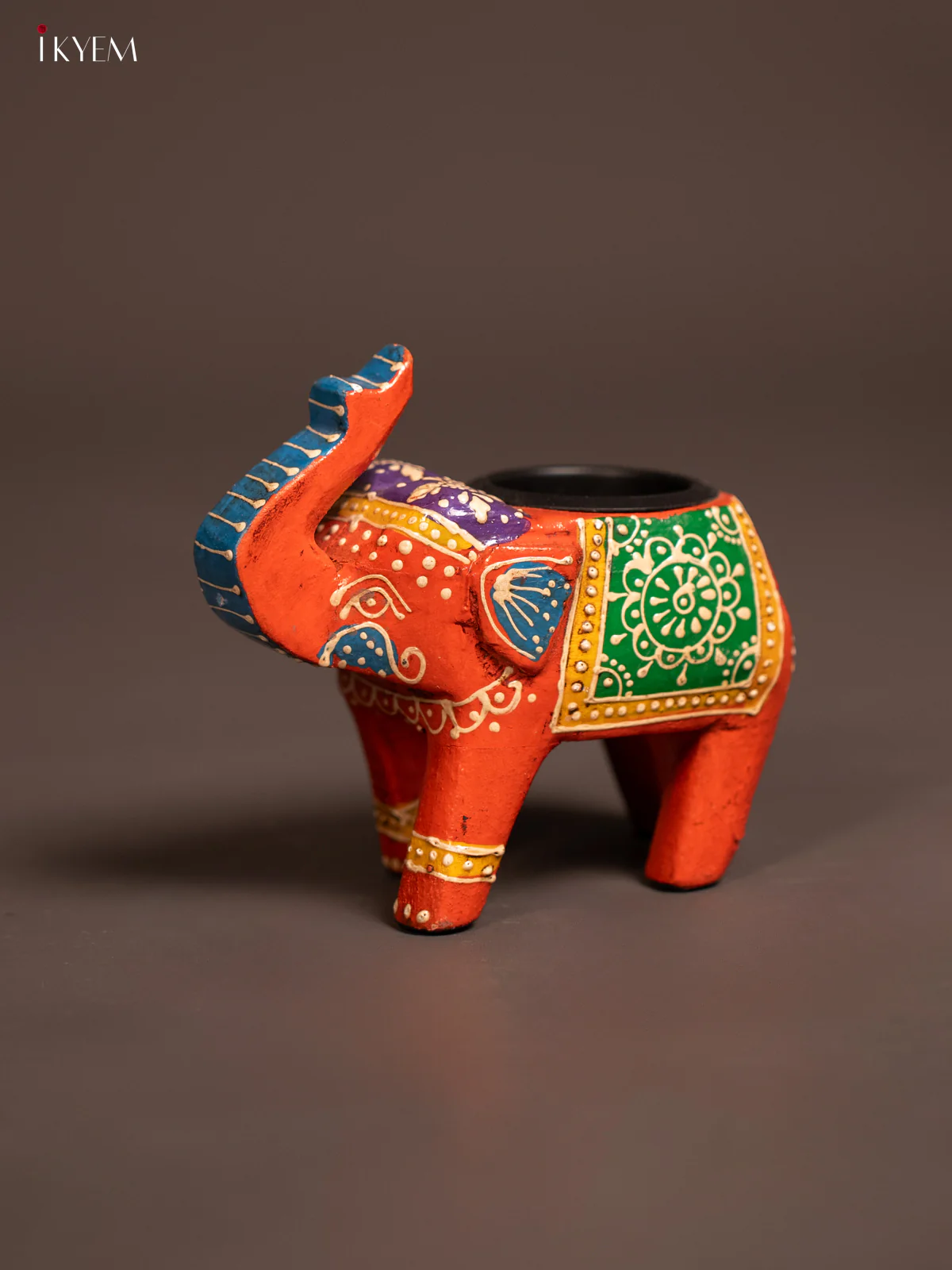 Hand-painted Wooden T- Light Elephant - Orange - 5 Inch - KE24111 - Image 4
