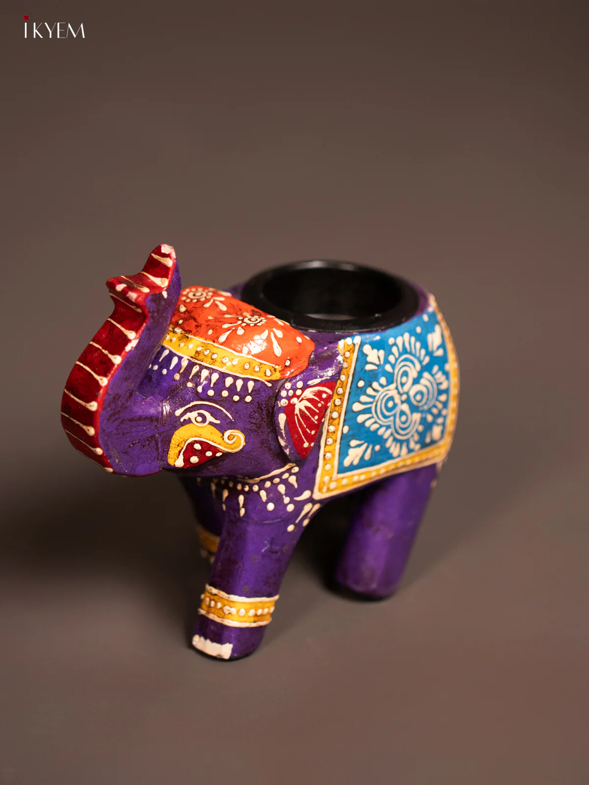 Hand-painted Wooden T- Light Elephant - Violet - 5 Inch - KE24113 - Image 3