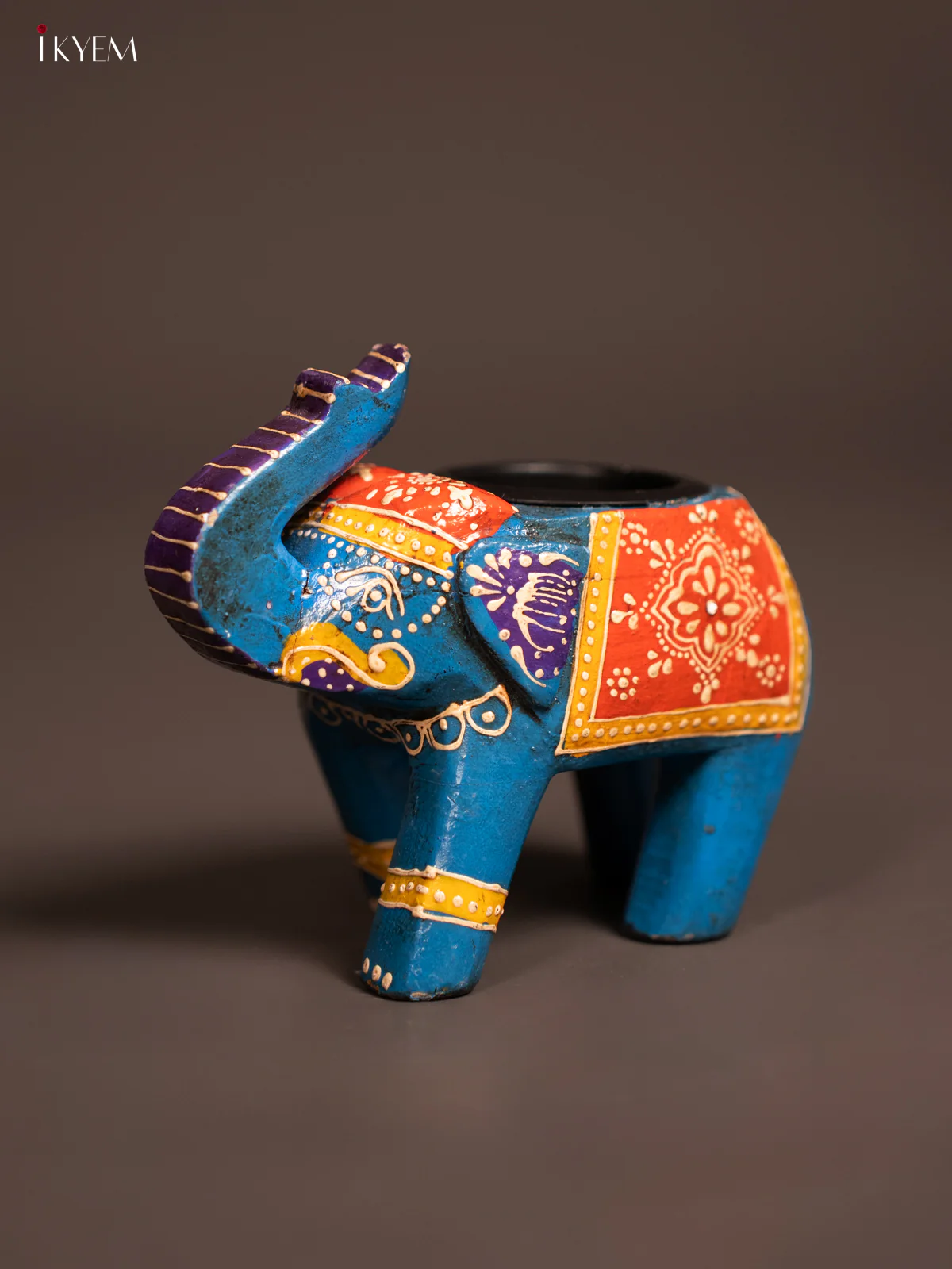 Hand-painted Wooden T- Light Elephant - Blue - 5 Inch - KE24114 - Image 3