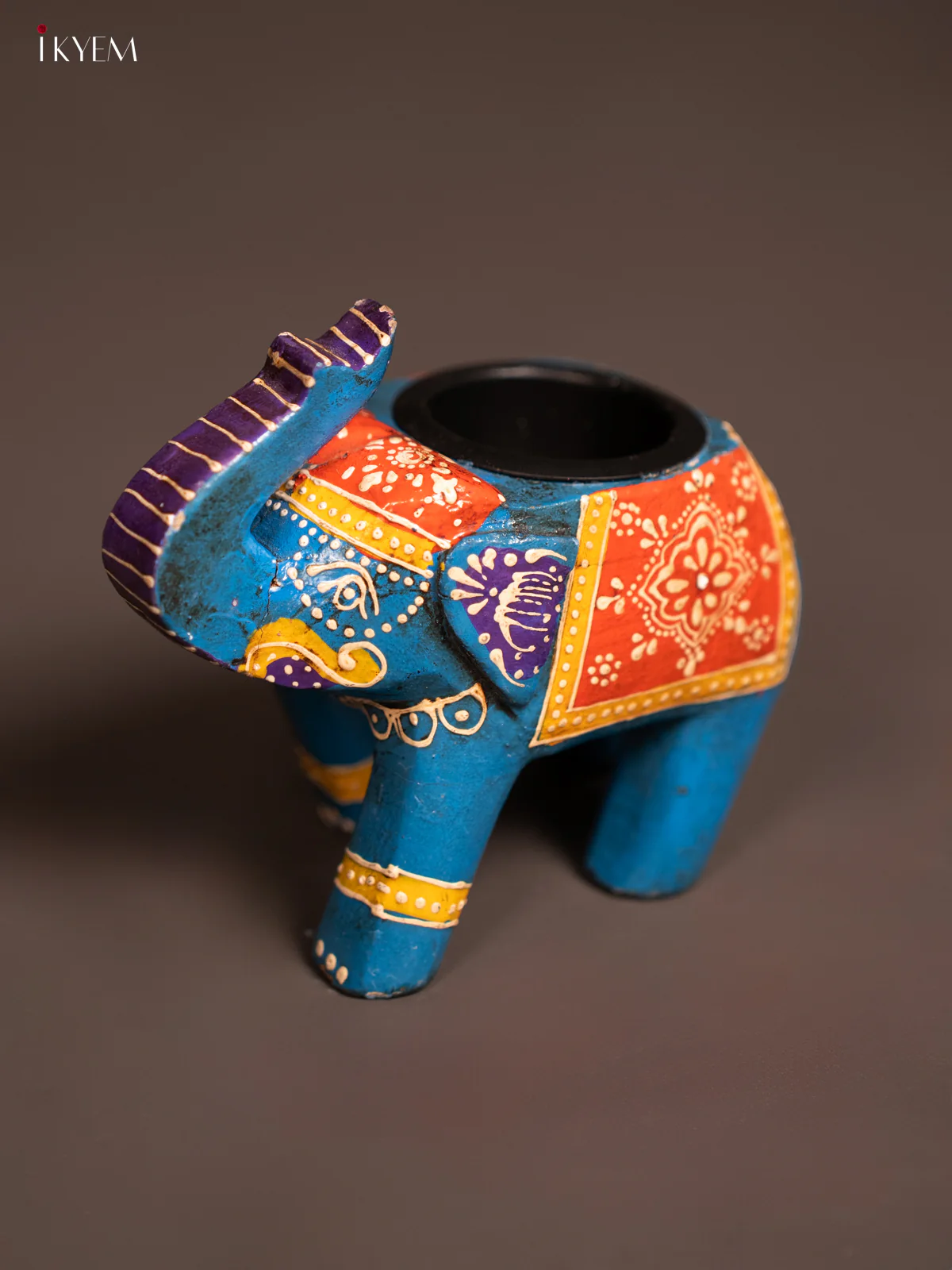 Hand-painted Wooden T- Light Elephant - Blue - 5 Inch - KE24114 - Image 4