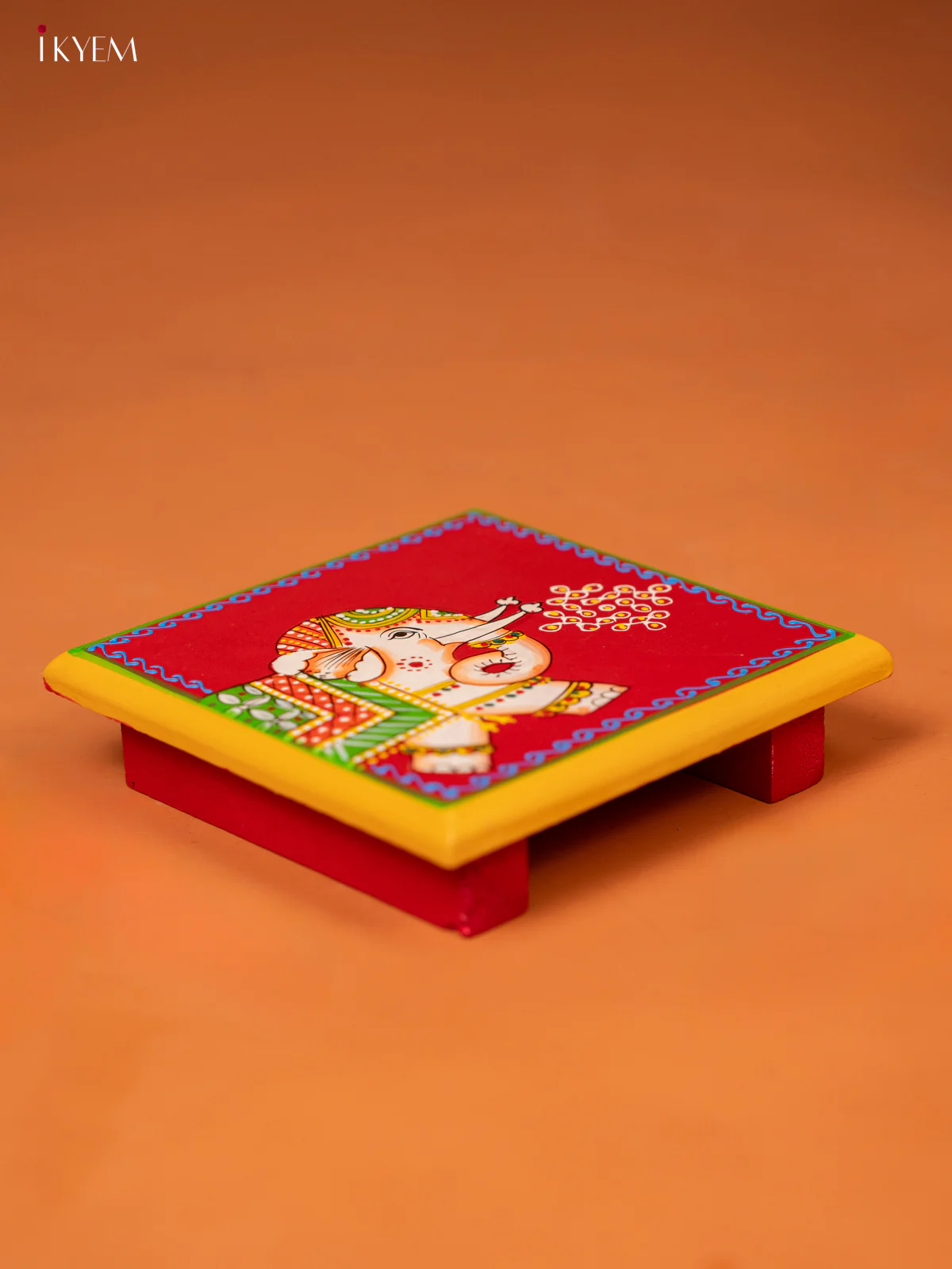 Elephant Hand-Painted Wooden Chowki - (6×6) Inches - KE27126 - Image 3