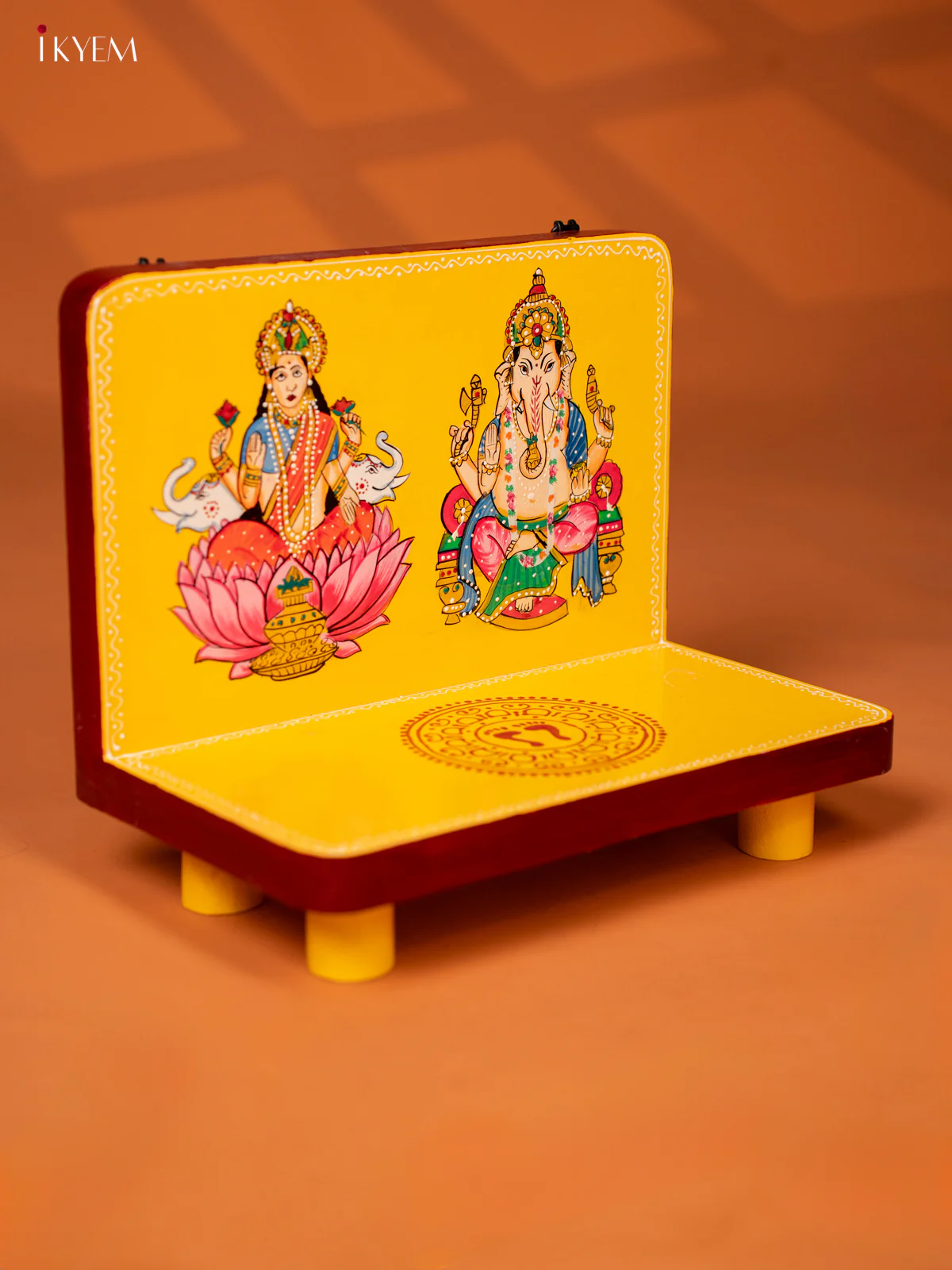 Hand-Painted Lakshmi Ganesha Wooden Wall Hanging Pooja stand - 10 Inches - KE27149 - Image 3