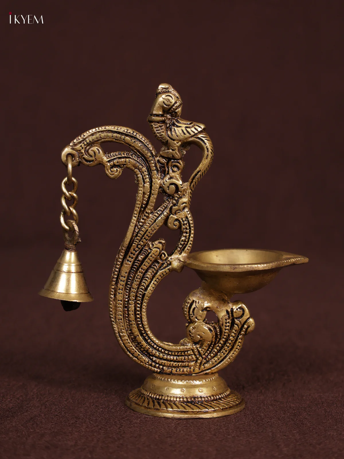 Brass Peacock Diya with Bell - Big - KEA3129 - Image 4