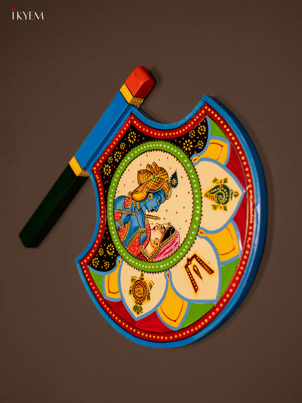 Hand Painted Wooden Radha Krishna Wall Decor Fan - 13 Inches - KF07150 - Image 3