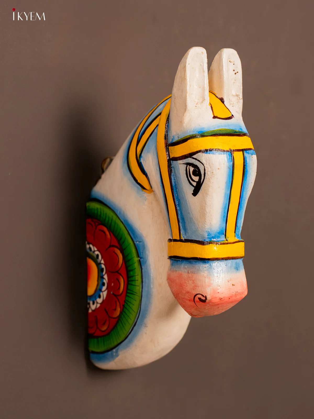 Wooden Hand Carved Painted Horse Head Wall Hanging - White - KH02111 - Image 3
