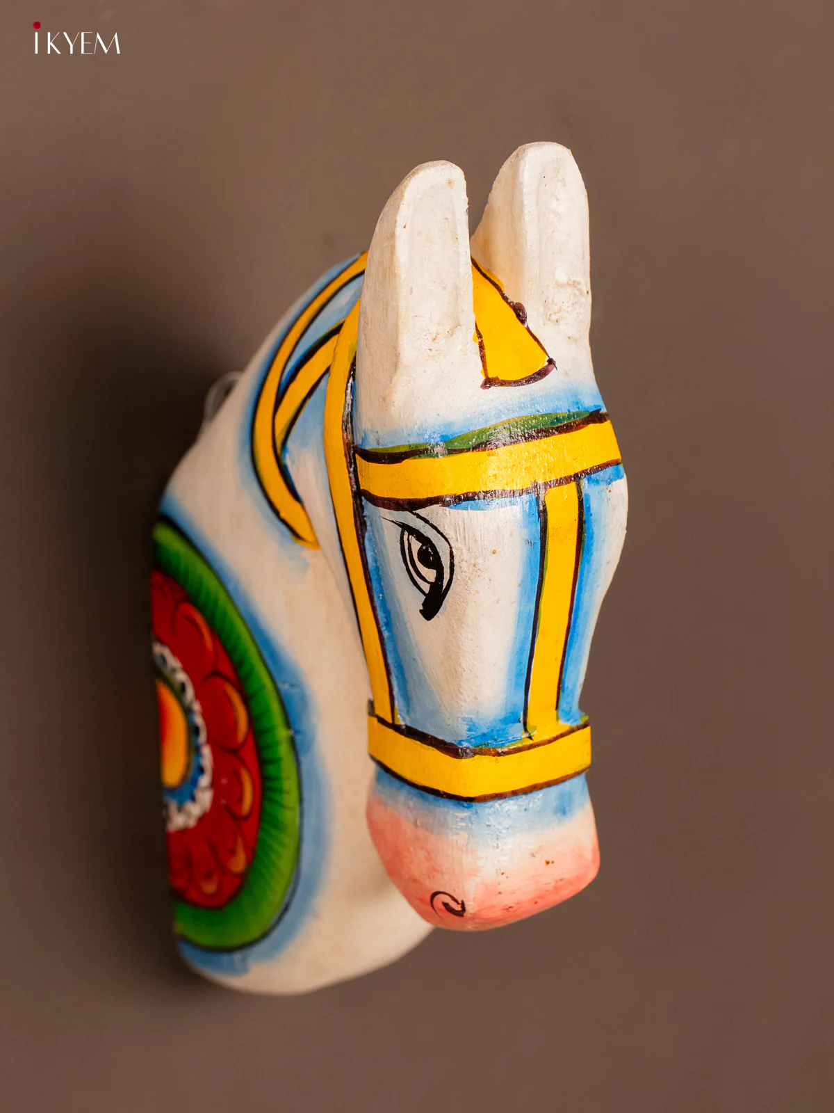 Wooden Hand Carved Painted Horse Head Wall Hanging - White - KH02111 - Image 4