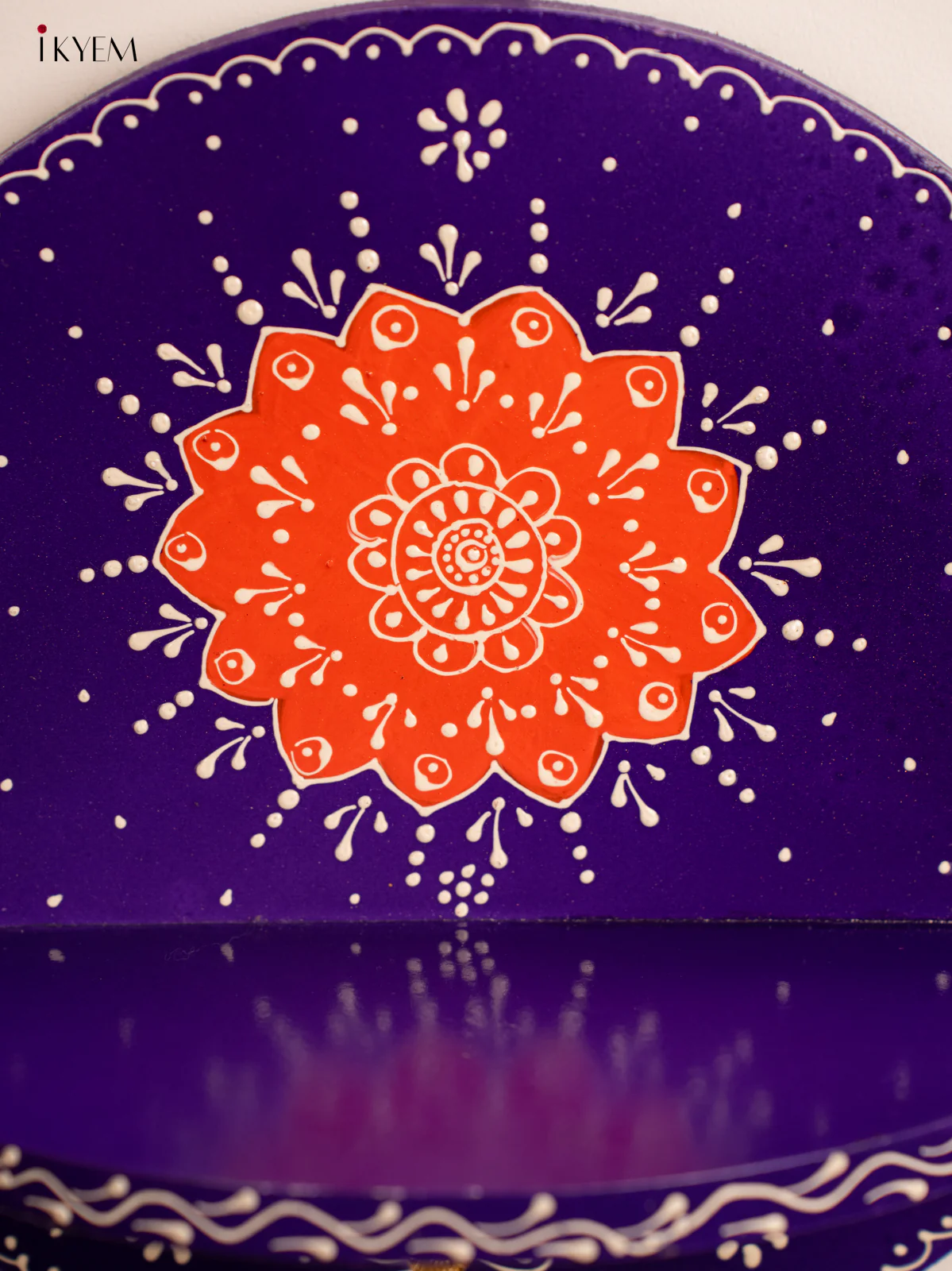 Hand-Painted Wooden Pooja Wall Self with Bell - Purple - 10 Inches - KH12122 - Image 4
