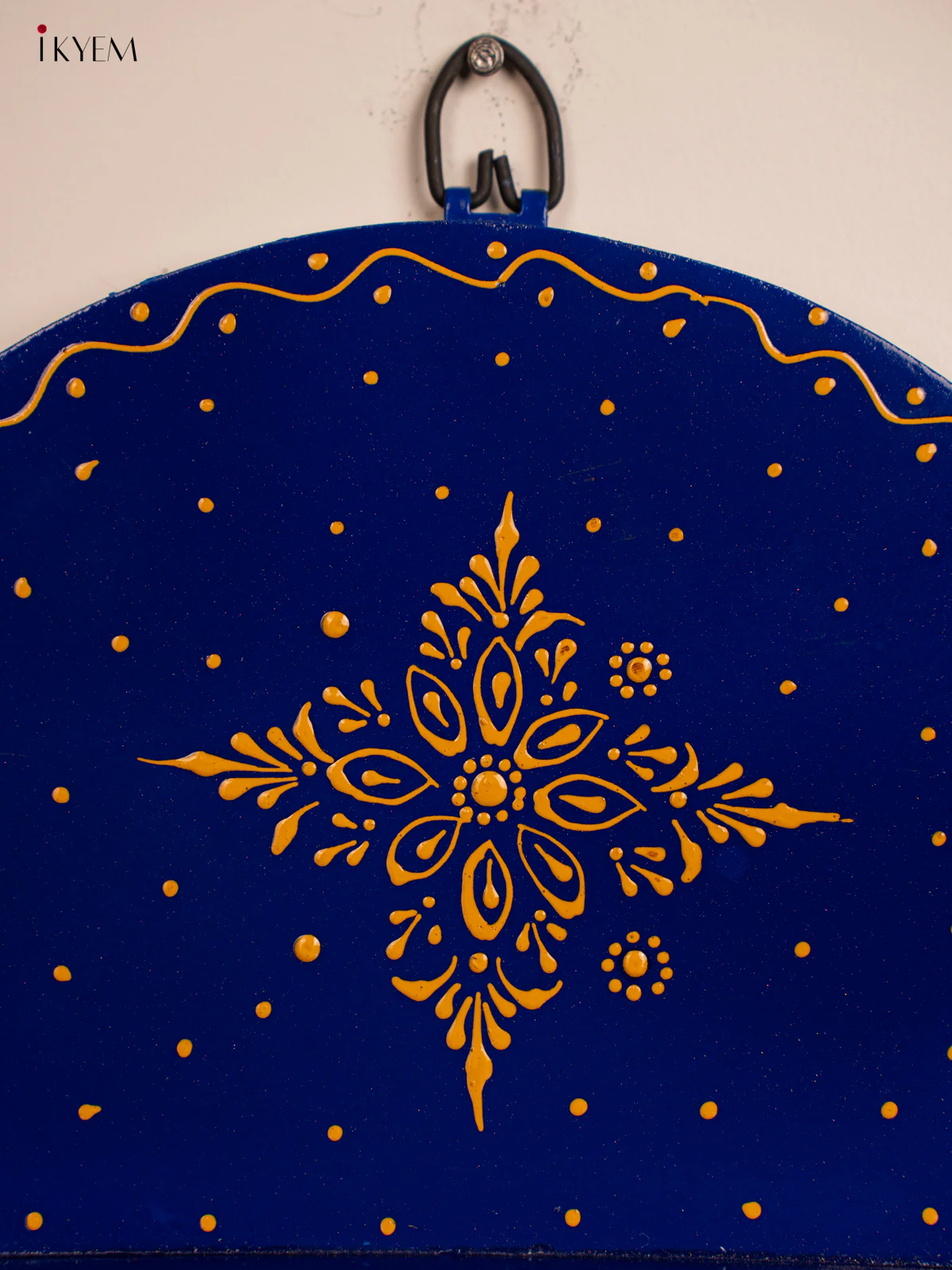 Hand-Painted Wooden Pooja Wall Self with Bell - Blue - 10 Inches - KH12124 - Image 3