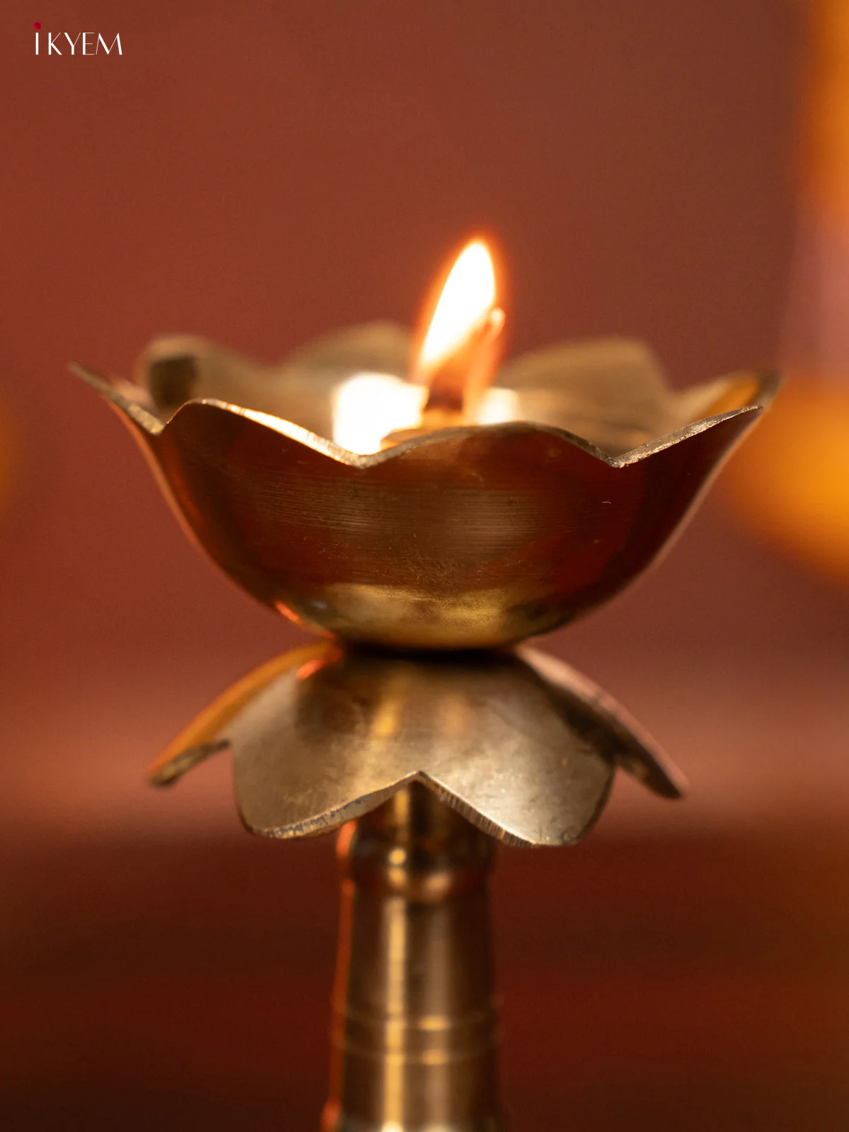 Brass Lotus Akhand Diya with Stand - 4 Inch - KH18194 - Image 3