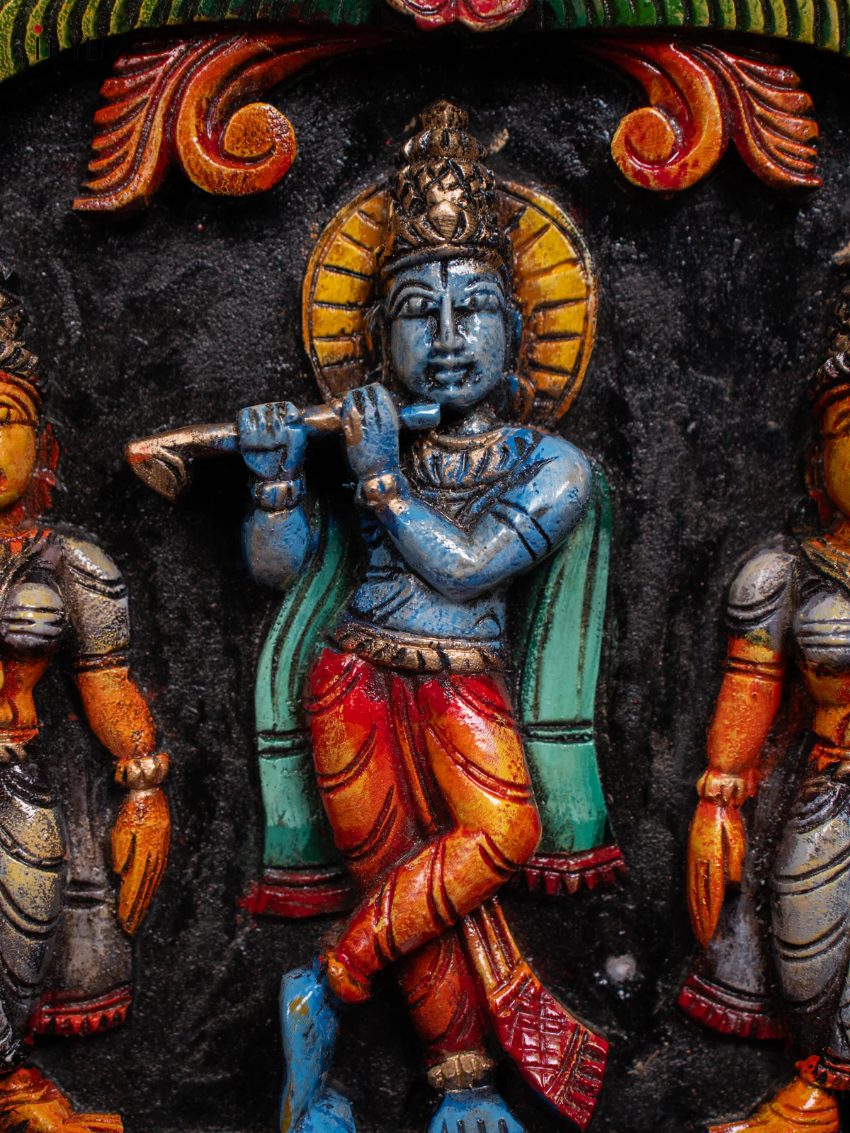 Wooden Hand Painted Krishna Wall hanging Frame - 12 Inches - KI17131 - Image 3