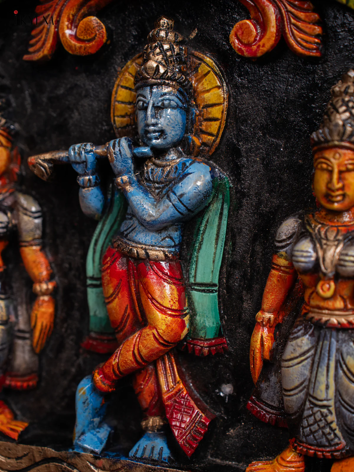 Wooden Hand Painted Krishna Wall hanging Frame - 12 Inches - KI17131 - Image 4