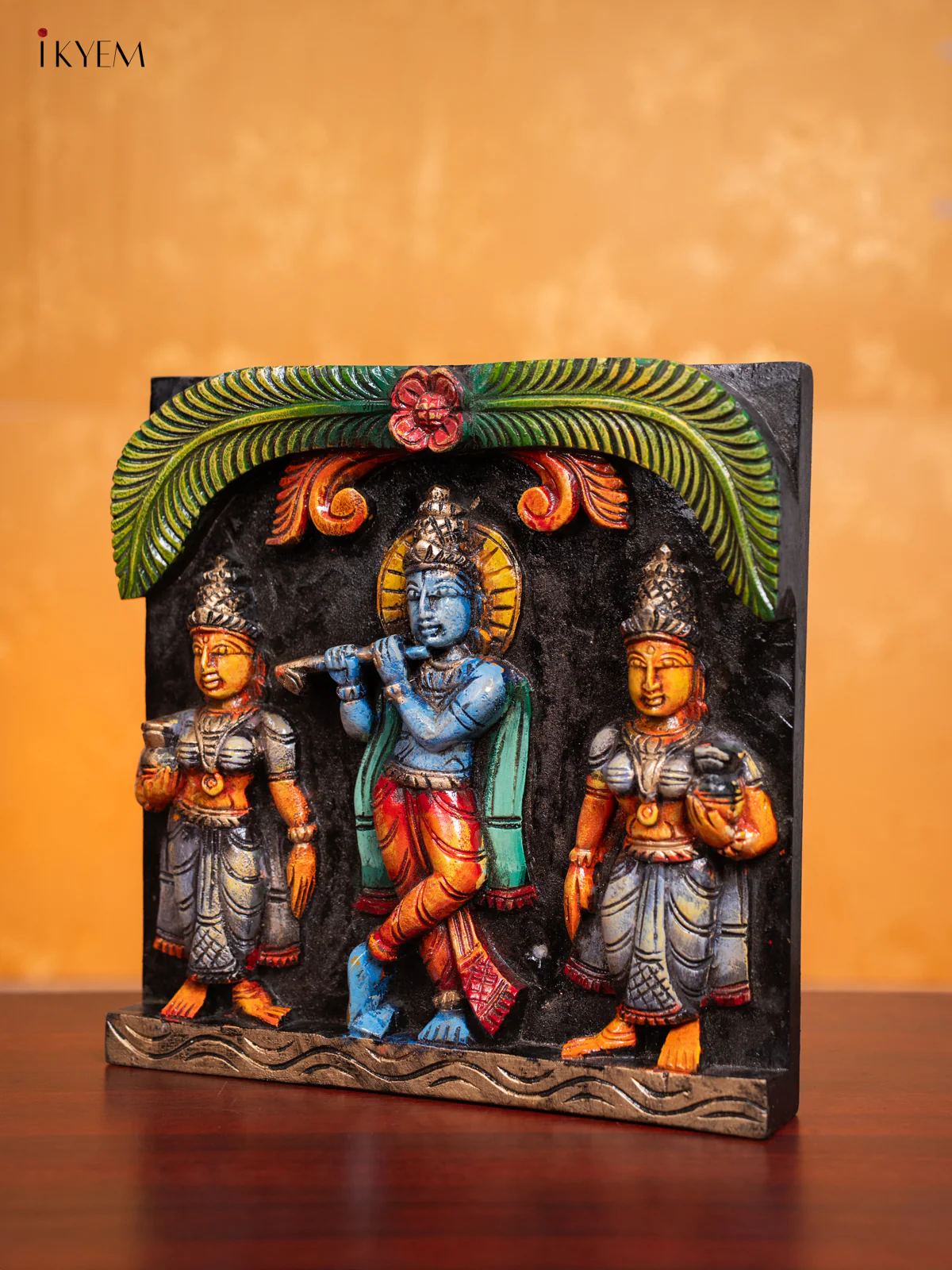 Wooden Hand Painted Krishna Wall hanging Frame - 12 Inches - KI17131 - Image 5