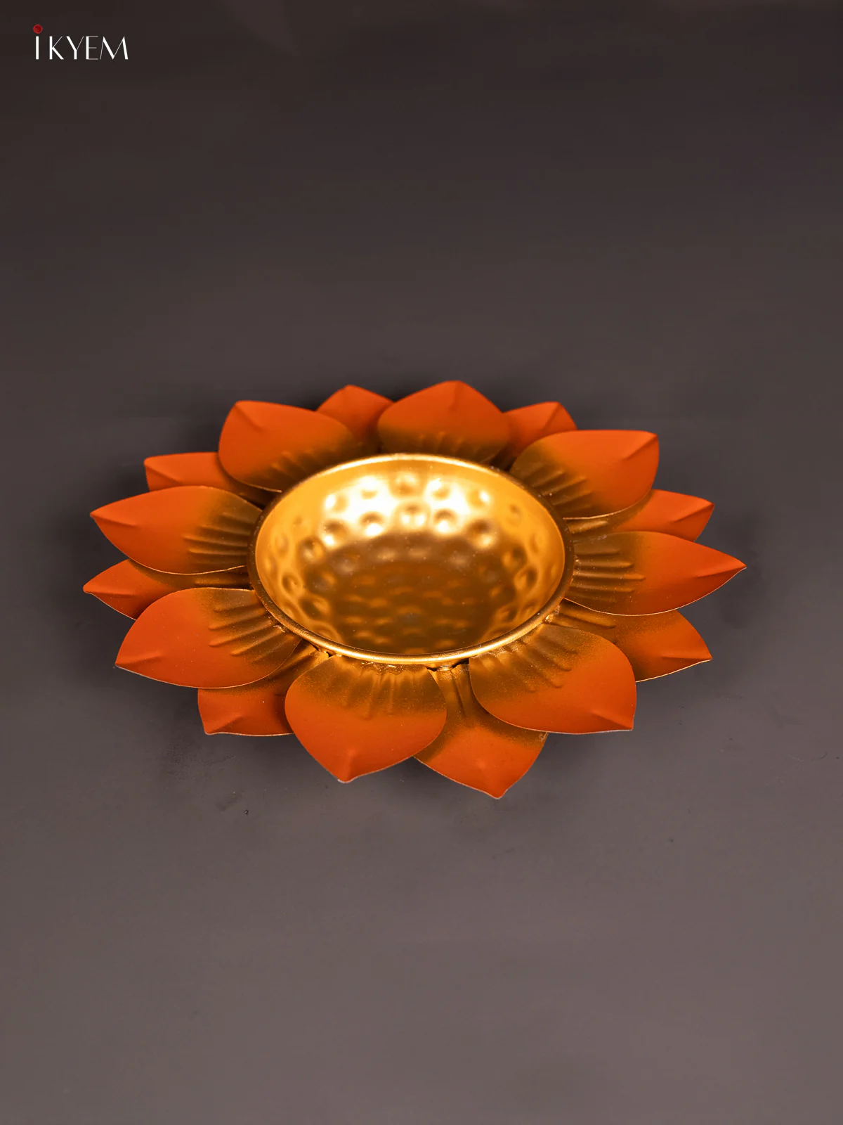 Metal Lotus Urli in Orange - (12x12) Inches - KI19131 - Image 4