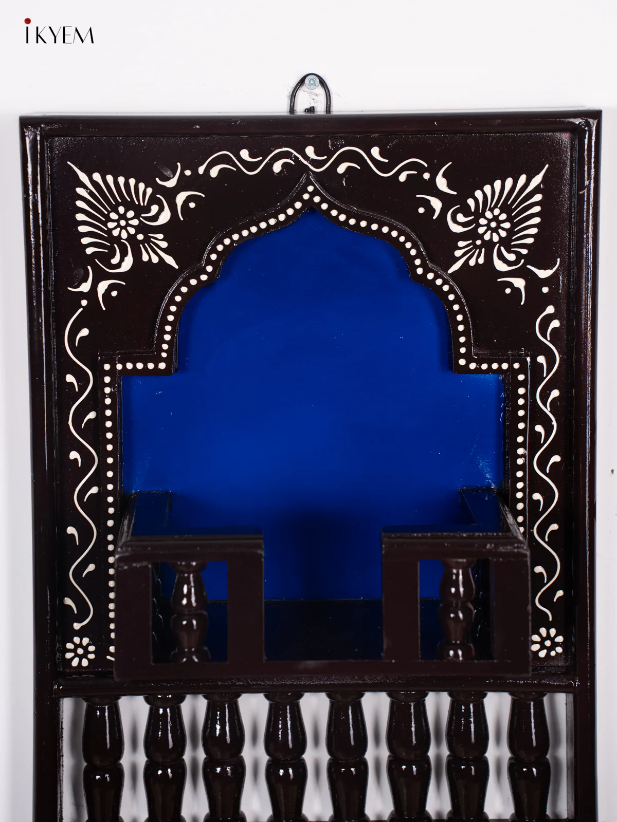 Wooden Hand Painted Jharokha Frame with Stand - Blue - 16 Inches - KI27114 - Image 4