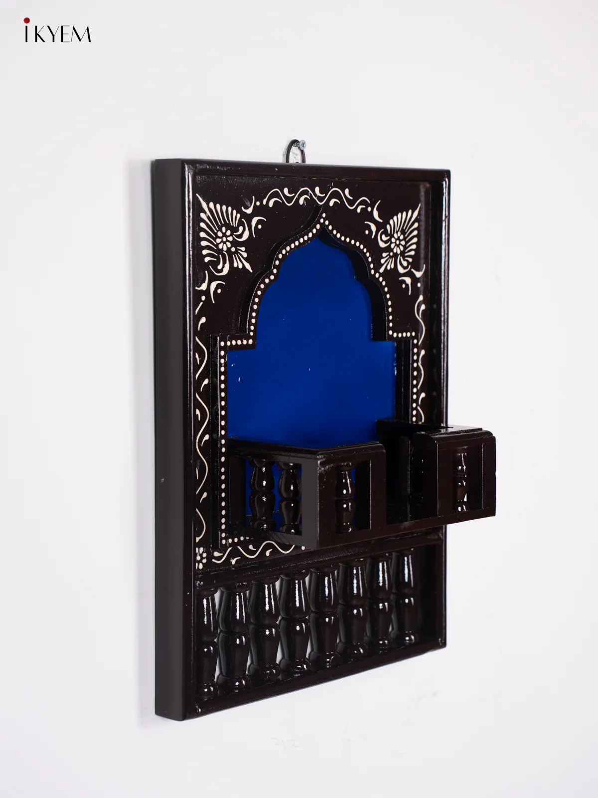 Wooden Hand Painted Jharokha Frame with Stand - Blue - 16 Inches - KI27114 - Image 5