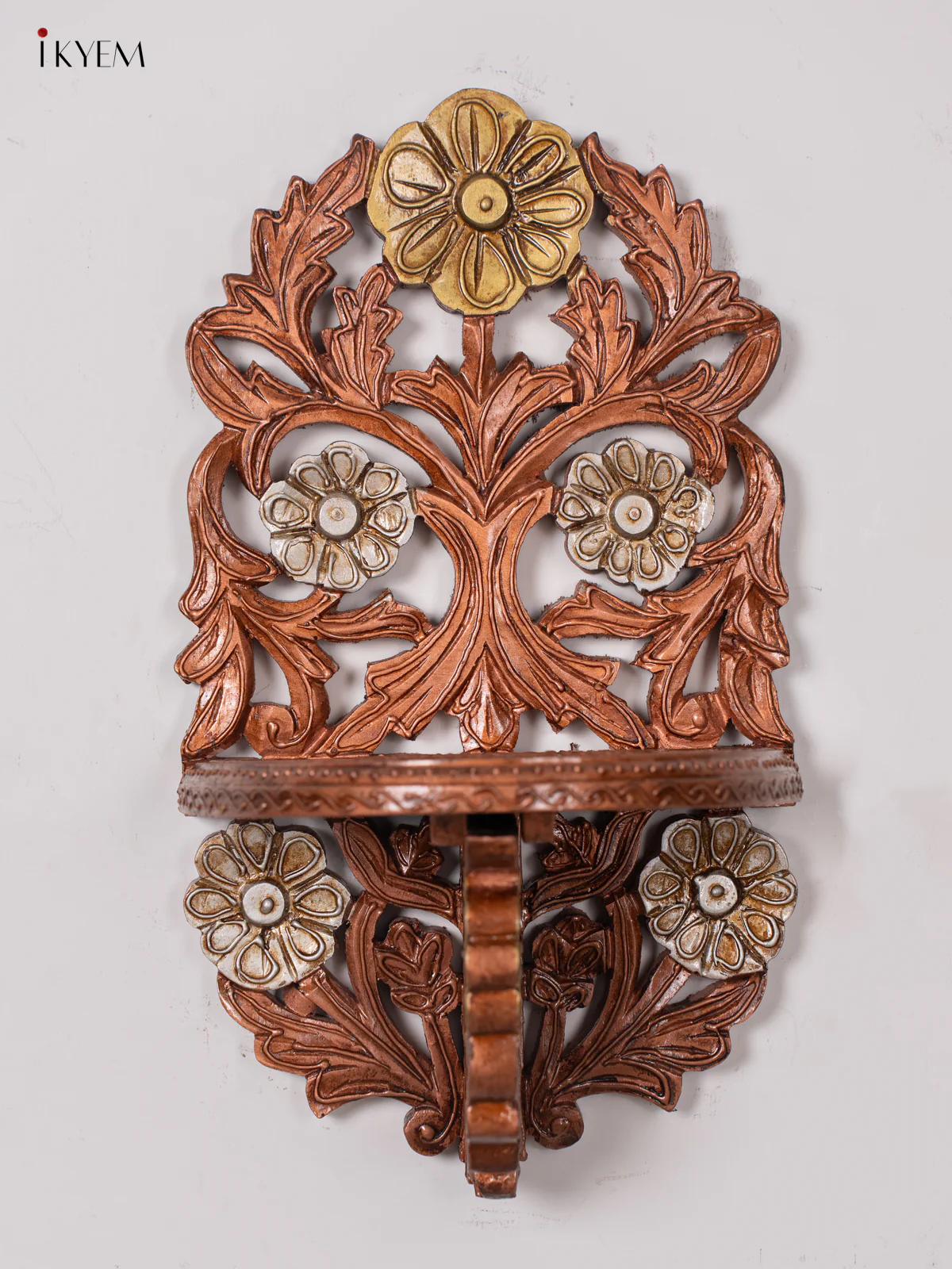 Floral Design Foldable Wall Shelf/Jharokha - Copper - 15 Inches - KK05117 - Image 3