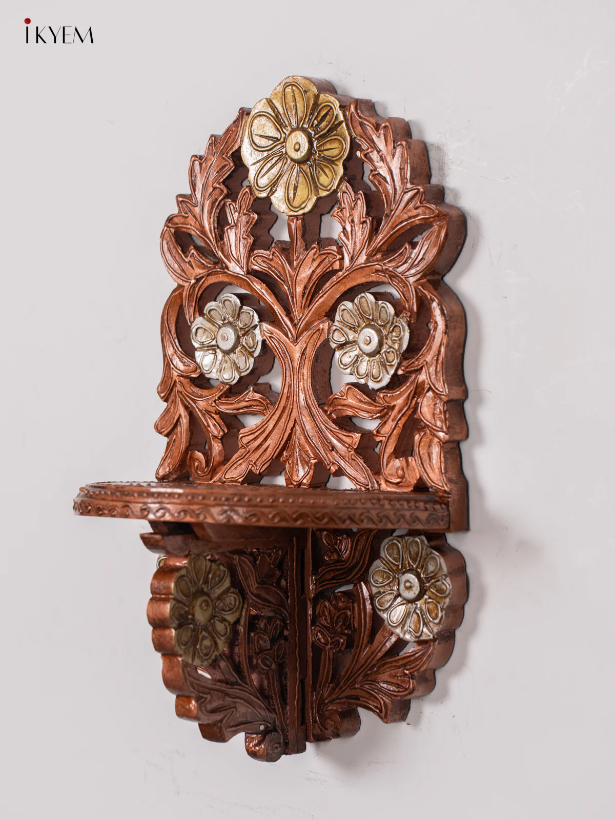 Floral Design Foldable Wall Shelf/Jharokha - Copper - 15 Inches - KK05117 - Image 4