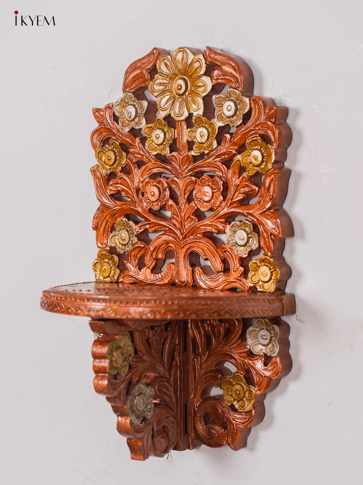 Floral Design Foldable Wall Shelf/Jharokha - Copper - 15 Inches - KK05118 - Image 4