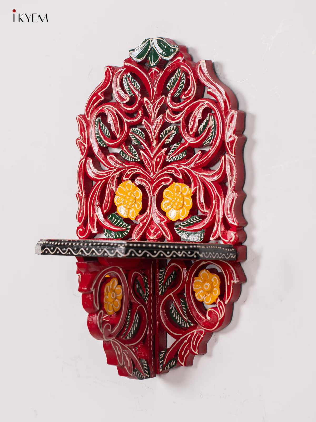 Leaf Design Foldable Wall Shelf/Jharokha - Red - 15 Inch - KK05120 - Image 4